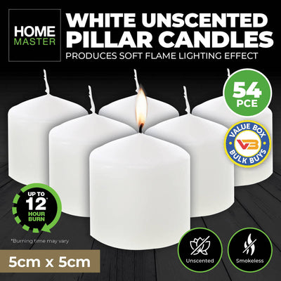 Home Master 54PCE Pillar Candles White Unscented Lead Free Wick 12 Hours 5cm Payday Deals