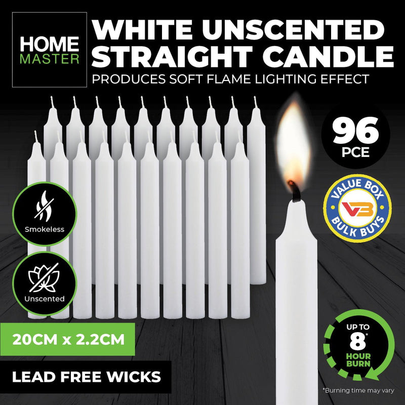 Home Master 96PCE Straight Candles White Home Decor Party Wedding 20cm Payday Deals