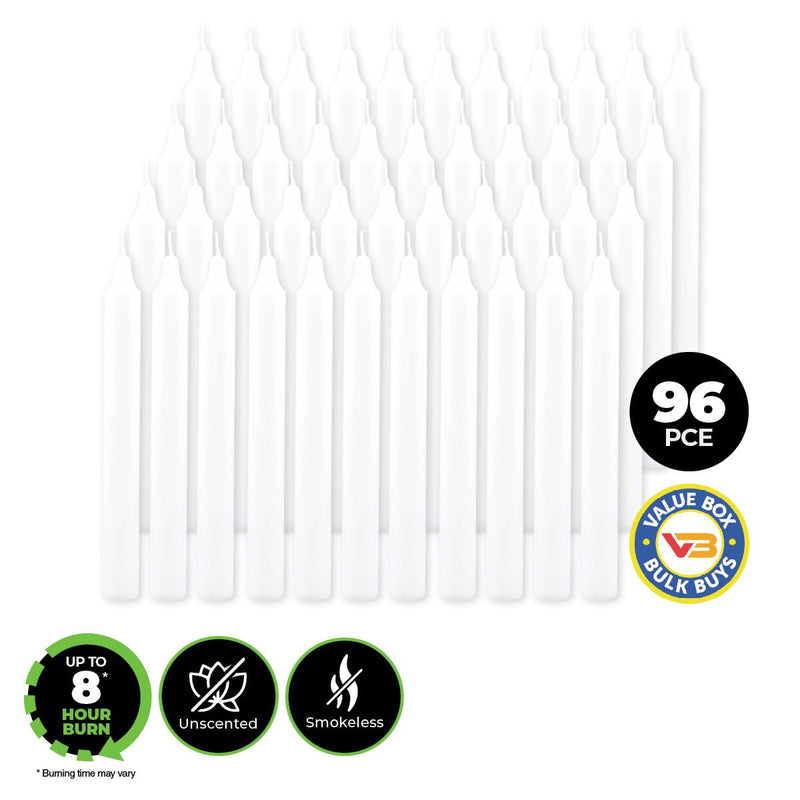 Home Master 96PCE Straight Candles White Home Decor Party Wedding 20cm Payday Deals