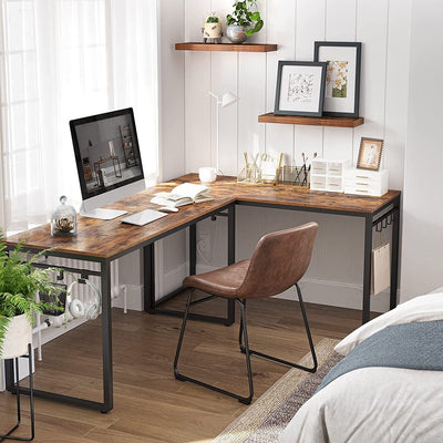 Home Office Desk with 8 Hooks, 140 x 60 x 75 cm,  Rustic Brown and Black Payday Deals