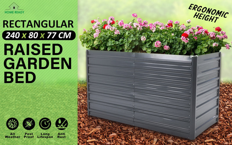 Home Ready 240 x 80 x 77cm Grey 2-in-1 Raised Garden Bed Galvanised Steel Planter Payday Deals