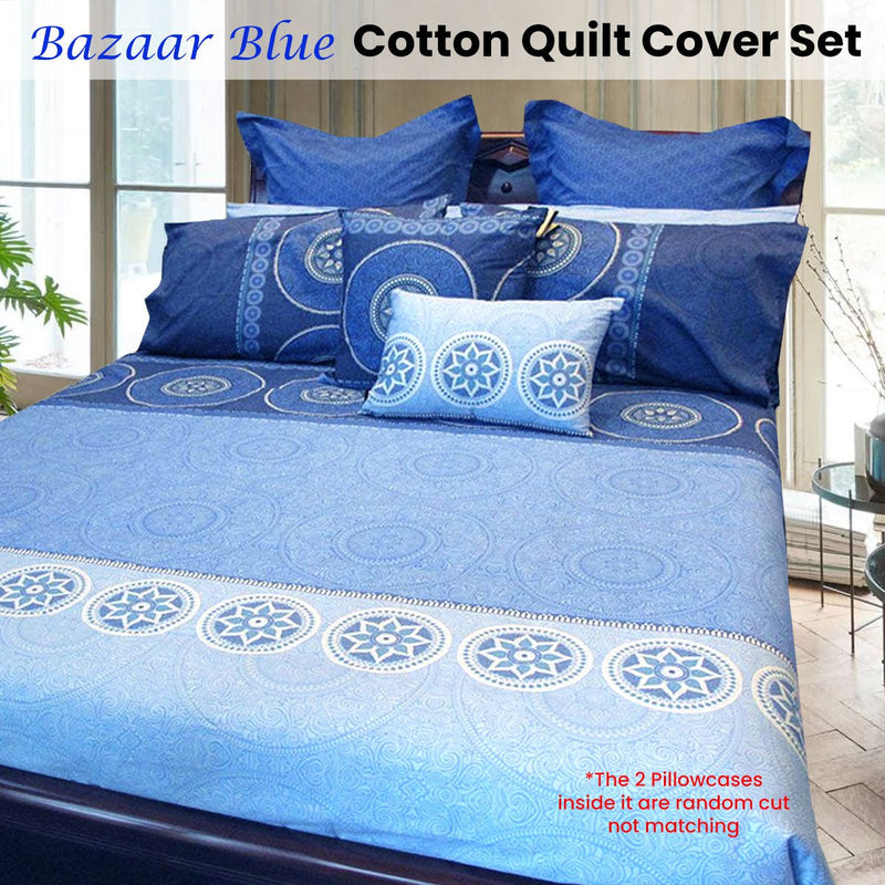 Hotel Living Bazaar Quilt Cover Set BLUE - King Payday Deals