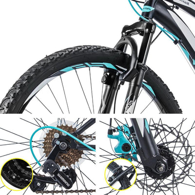 26inch Mountain Bike Suspension Unisex Bicycle Shimano 18-speed Front Disc Brake Black Payday Deals