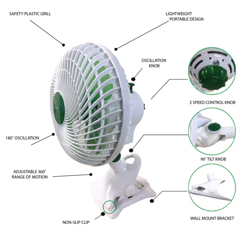 Hydro Axis Oscillating Clip Fan 225mm - Grow Room Hydroponic Tent Ventilation Payday Deals