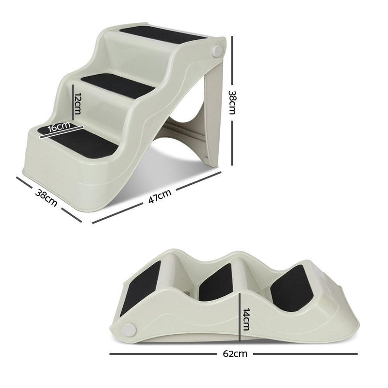 i.Pet 3 Step Portable Folding Non Slip Ladder - Beige