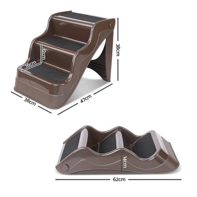 i.Pet 3 Step Portable Folding Non Slip Ladder - Brown