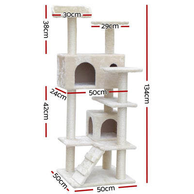 i.Pet Cat Tree 134cm Trees Scratching Post Scratcher Tower Condo House Furniture Wood Beige Payday Deals