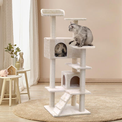 i.Pet Cat Tree 134cm Trees Scratching Post Scratcher Tower Condo House Furniture Wood Beige Payday Deals