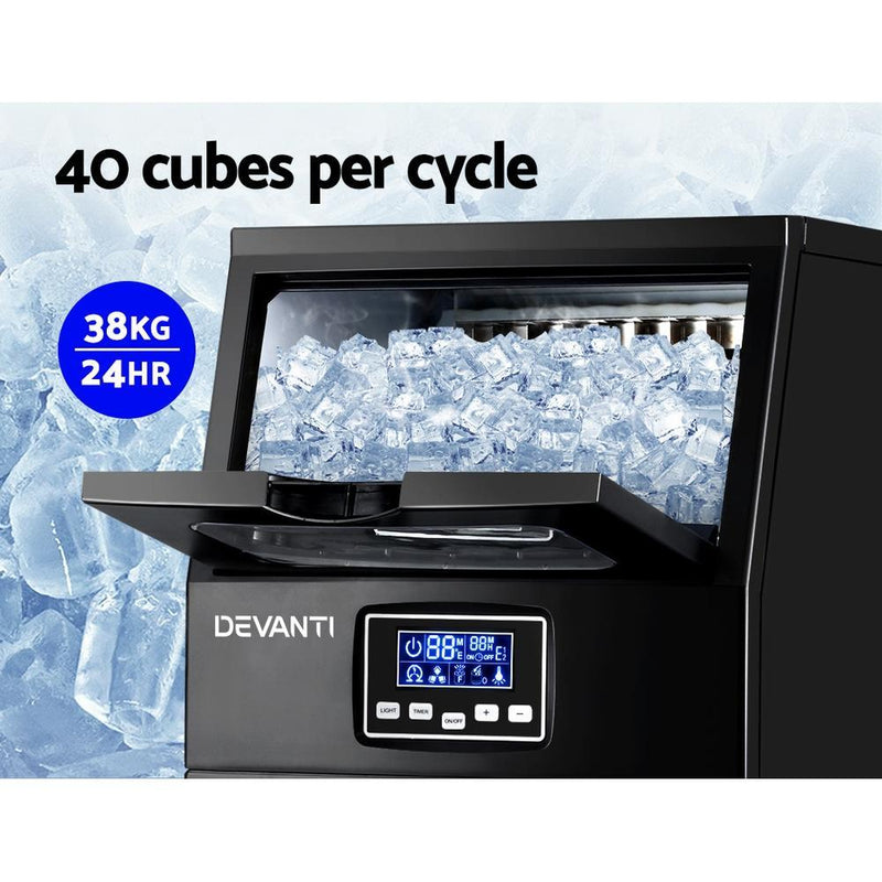 Devanti Ice Maker Machine Commercial Square Ice Cube Black LCD Display Payday Deals