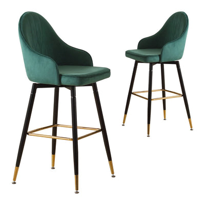 2x Bar Stools Stool Kitchen Chairs Swivel Velvet Barstools Vintage Green - Payday Deals