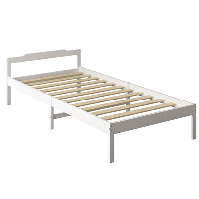 Levede Wooden Bed Frame Single Size Mattress Base Solid Timber Pine Wood White - Payday Deals