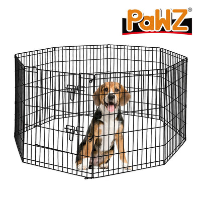PaWz Pet Dog Playpen Puppy Exercise 8 Panel Enclosure Fence Black With Door 42" - Payday Deals