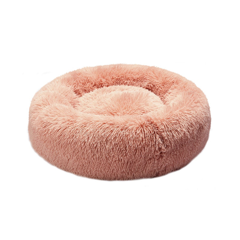 Pet Bed Cat Dog Donut Nest Calming Kennel Cave Deep Sleeping Pink L - Payday Deals