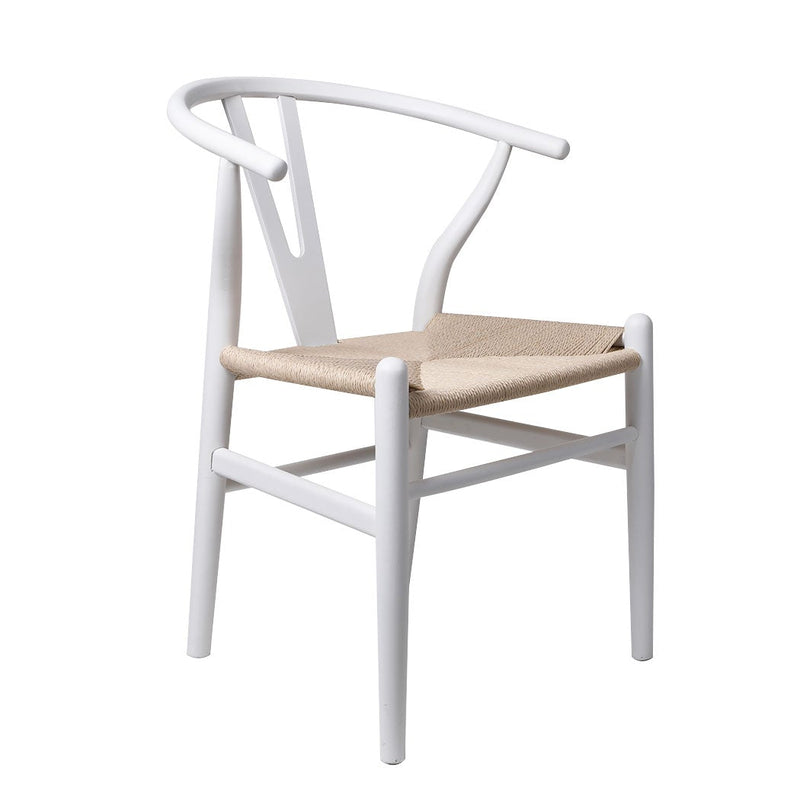 Set of 2 Dining Chairs Rattan Seat Side Chair Kitchen Wood Furniture White - Payday Deals
