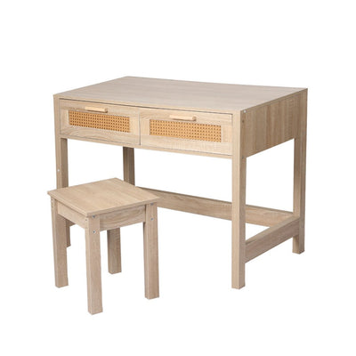 Levede Table Set Rattan Wood Dressing Table Bedroom Desk Stool Home Office Desks