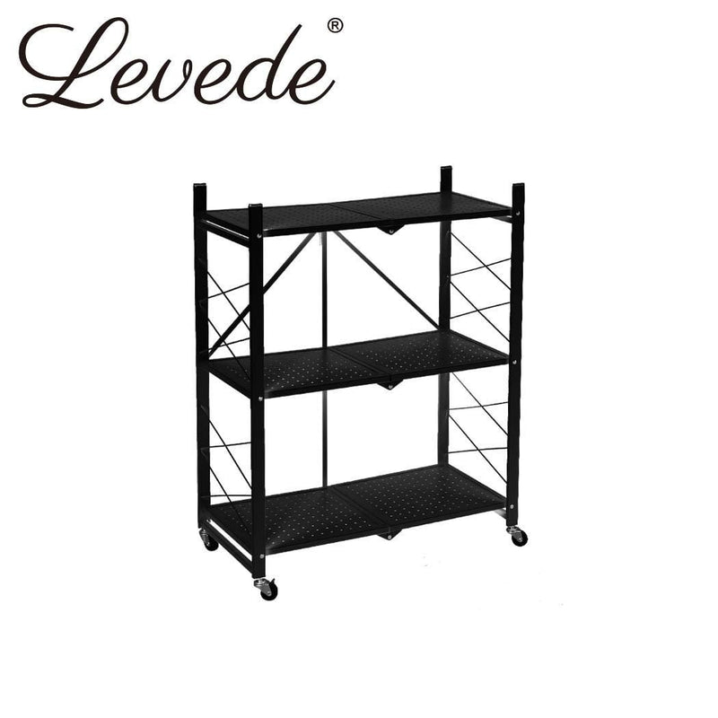 Levede Foldable Storage Shelf Display Rack Bookshelf Bookcase Wheel Collapsible - Payday Deals
