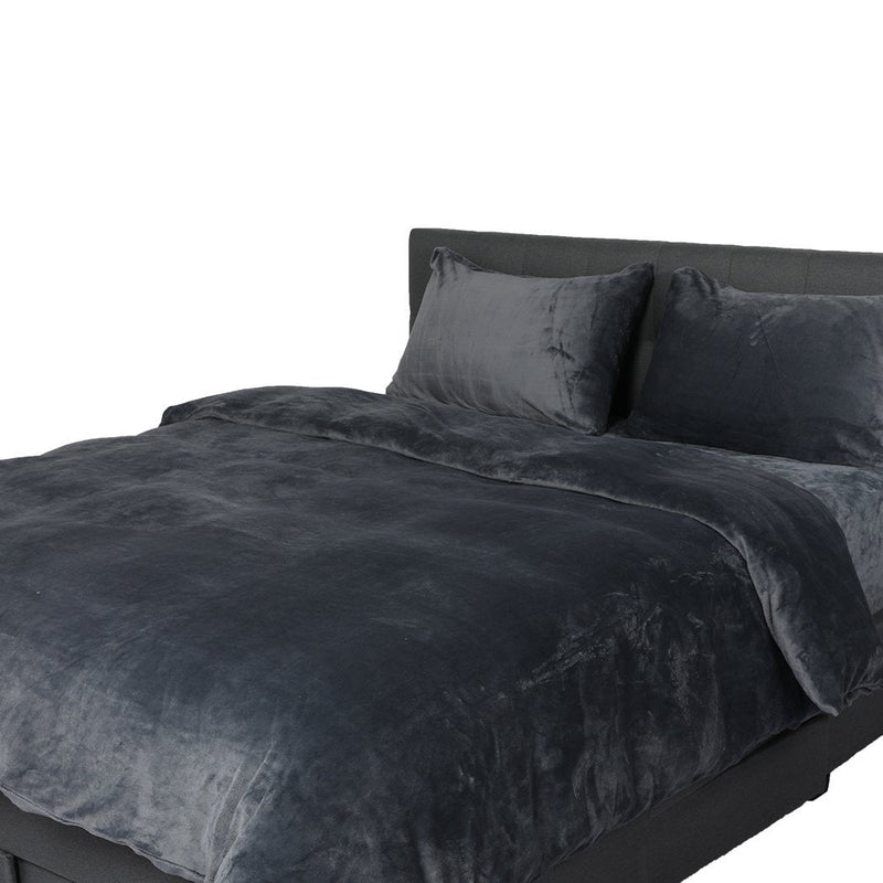 Luxury Flannel Quilt Cover with Pillowcase Dark Grey Super King - Payday Deals