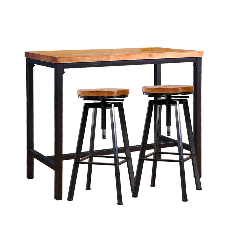 Levede 3pc Industrial Pub Table Bar Stools Wood Chair Set Home Kitchen Furniture - Payday Deals