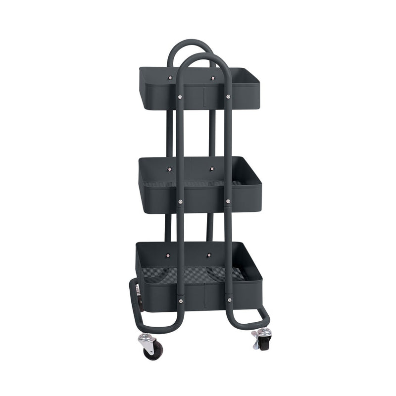 3 Tiers Kitchen Trolley Cart Steel Storage Rack Shelf Organiser Wheels Grey - Payday Deals