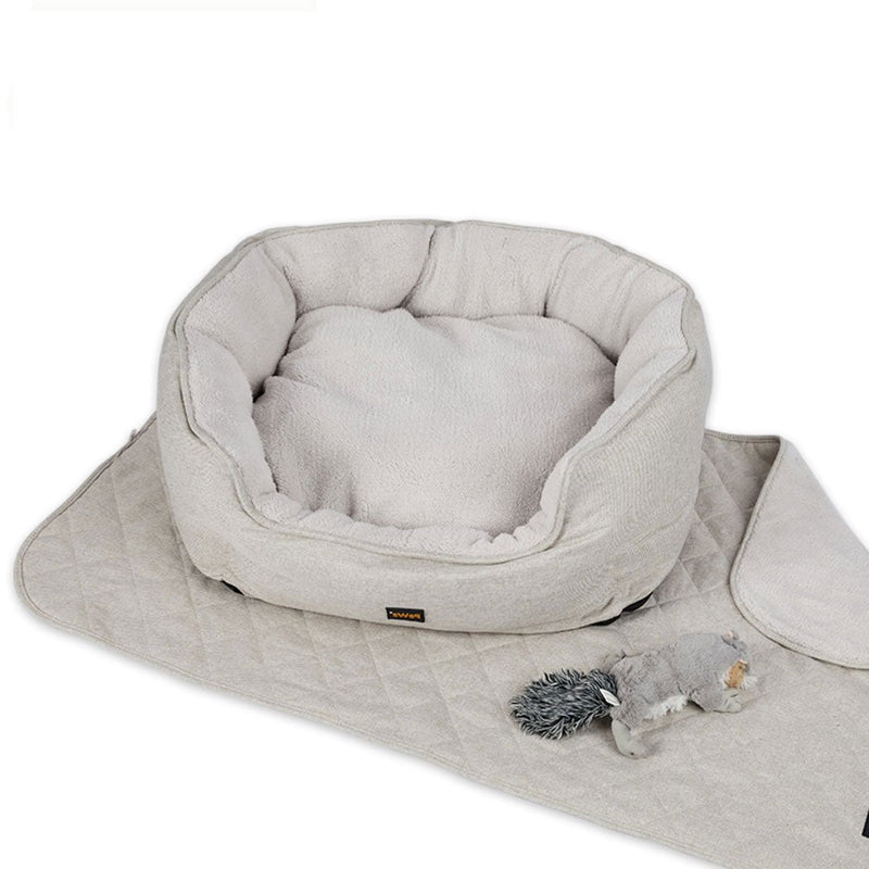 PaWz Pet Bed Set Dog Cat Quilted Blanket Squeaky Toy Calming Warm Soft Nest Beige XL - Payday Deals