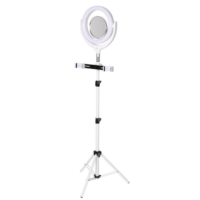 LED Ring Light with Tripod Stand Phone Holder Dimmable Studio Lamp Makeup Mirror White - Payday Deals
