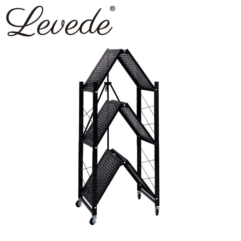 Levede Foldable Storage Shelf Display Rack Bookshelf Bookcase Wheel Collapsible - Payday Deals
