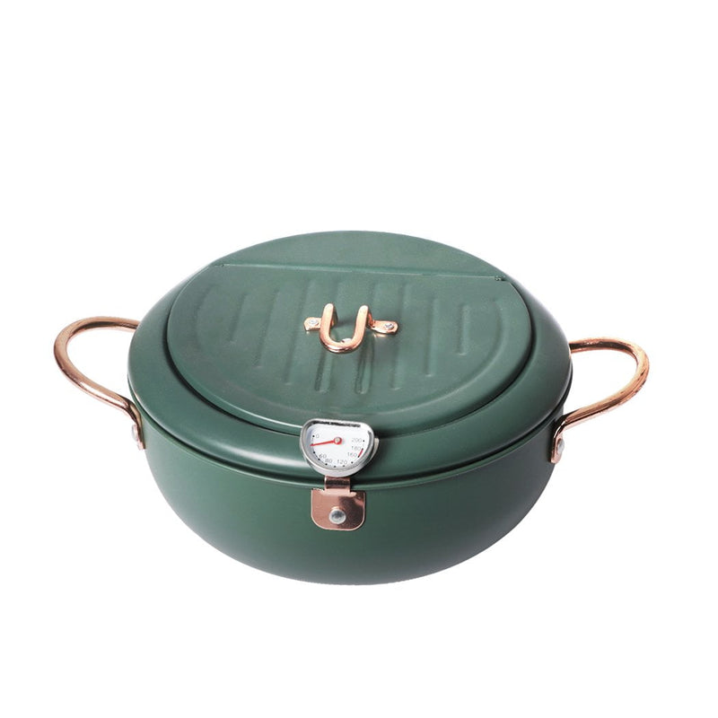 Japanese Deep Frying Pot with Thermometer Non-stick Tempura Fryer Pan 20cm Green - Payday Deals