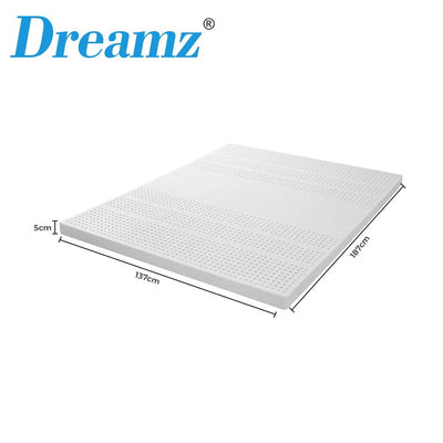 Dreamz Latex Mattress Topper Double Natural 7 Zone Bedding Removable Cover 5cm - Payday Deals