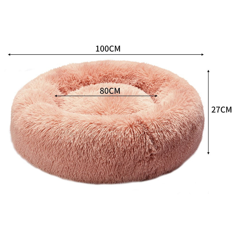 Pet Bed Cat Dog Donut Nest Calming Kennel Cave Deep Sleeping Pink XXL - Payday Deals