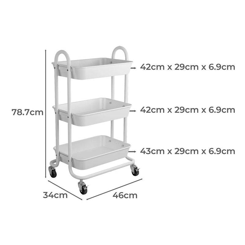 Levede 3 Tiers Kitchen Storage Trolley Cart Steel Rack Shelf Organiser White