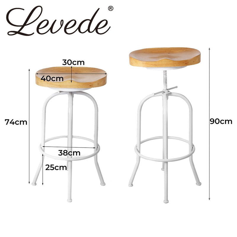 Levede Industrial Bar Stools Kitchen Stool Wooden Barstools Swivel Chair White - Payday Deals