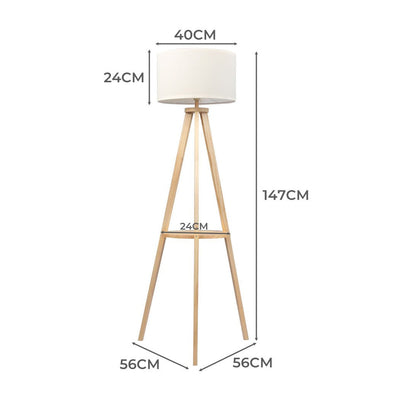 EMITTO Tripod Floor Lamp with Rack Wooden Modern Reading Light Night Home Decor