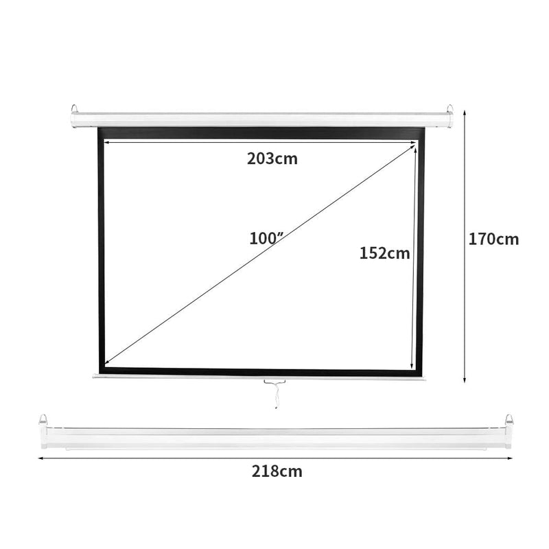 100" Projector Screen Manual Projection Retractable 3D Home Cinema 4:3 Screens