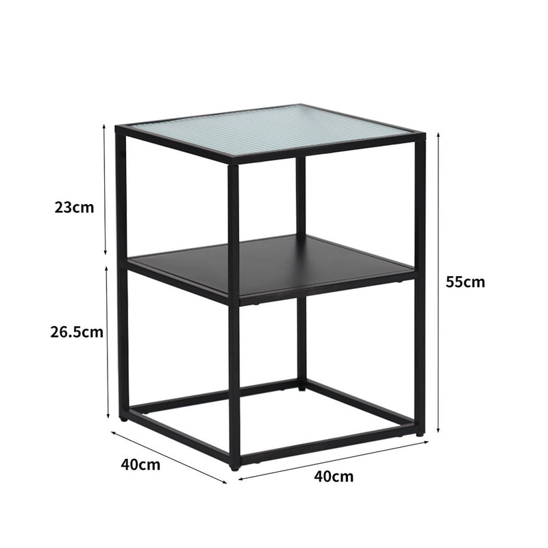 Levede 2-Tier Side Table Open Design Steel Home Shelf Safety Glass End Table