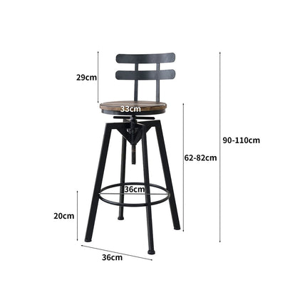 Levede Industrial Adjustable Swivel Bar Stools With Back Wood Counter Chairs x1