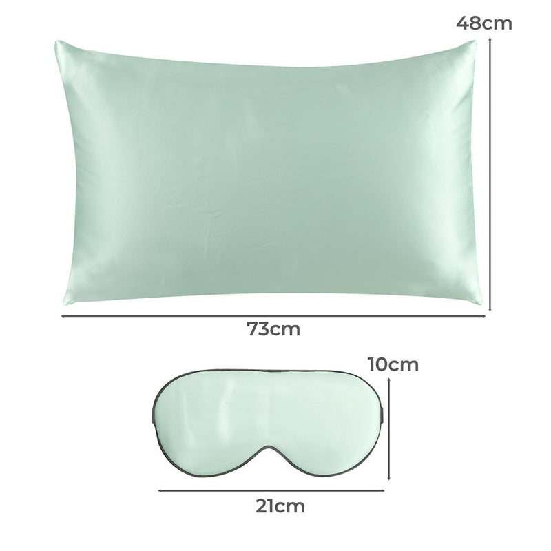 DreamZ 100% Mulberry Silk Pillow Case Eye Mask Set Green Both Sided 25 Momme