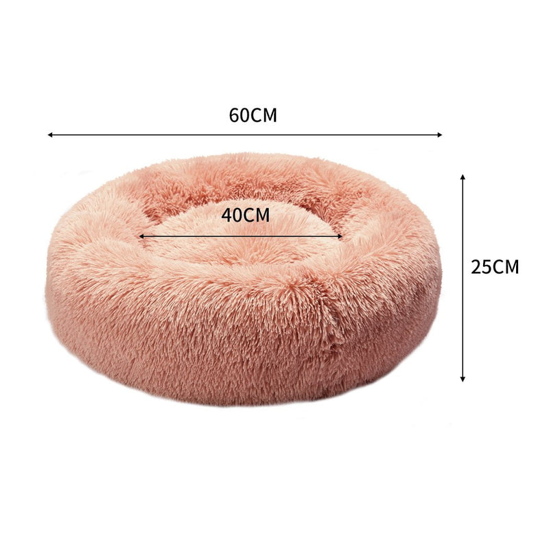 Pet Bed Cat Dog Donut Nest Calming Kennel Cave Deep Sleeping Pink M - Payday Deals