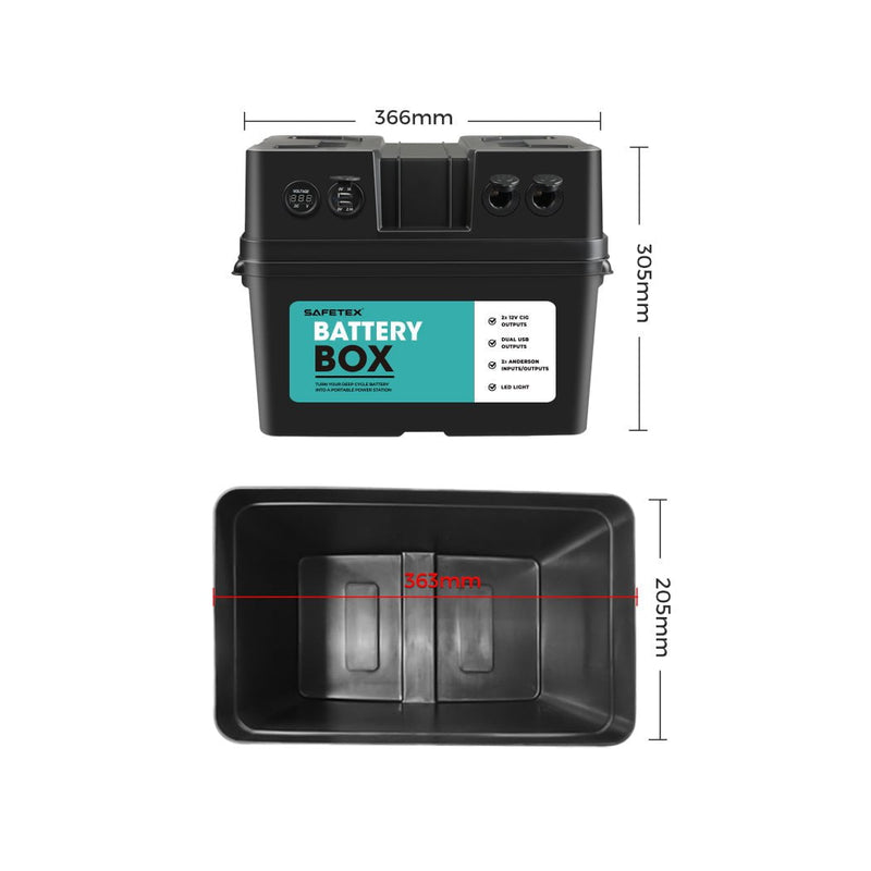 Safetex 12V AGM Battery Box Portable Deep Cycle Battery Caravan Camping