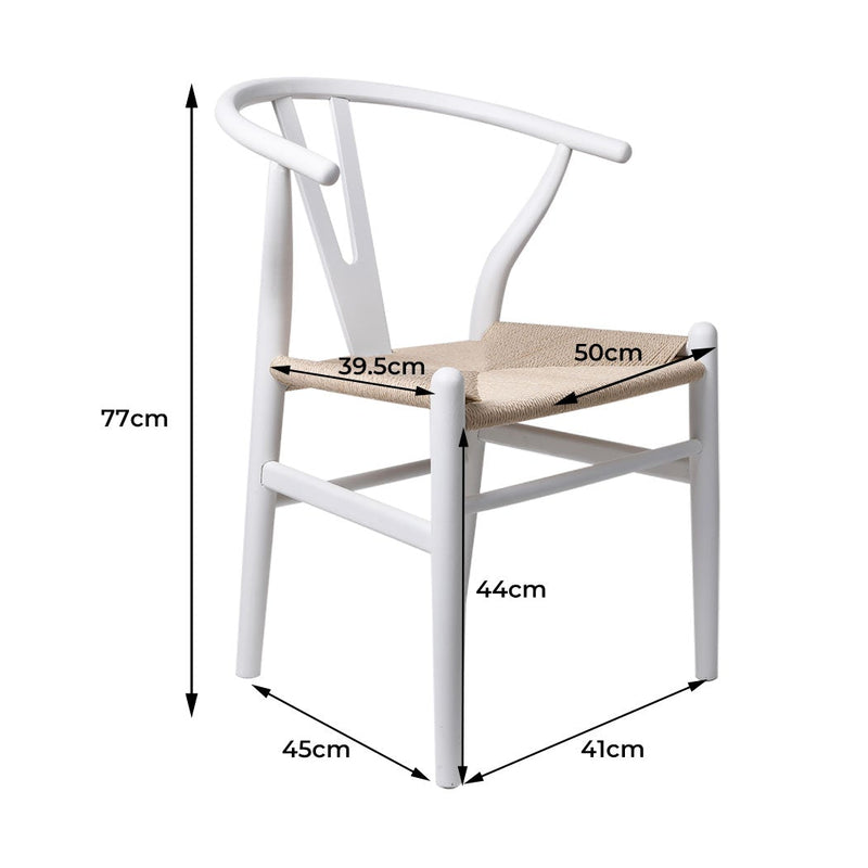 Set of 2 Dining Chairs Rattan Seat Side Chair Kitchen Wood Furniture White - Payday Deals