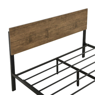 Levede Metal Bed Frame Double Size Mattress Base Platform Wooden Headboard Brown