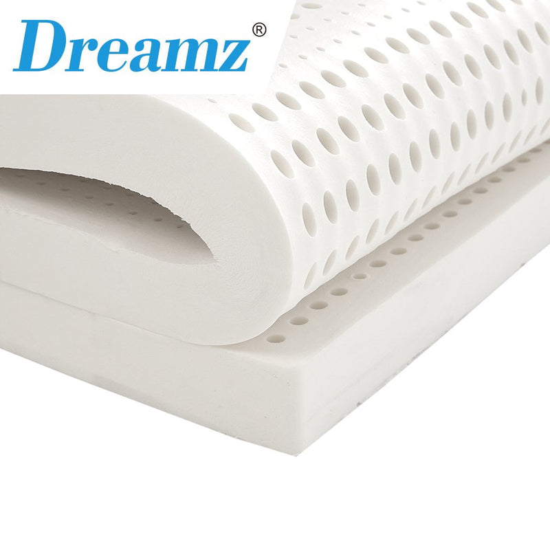 Dreamz Latex Mattress Topper Queen Natural 7 Zone Bedding Removable Cover 5cm - Payday Deals