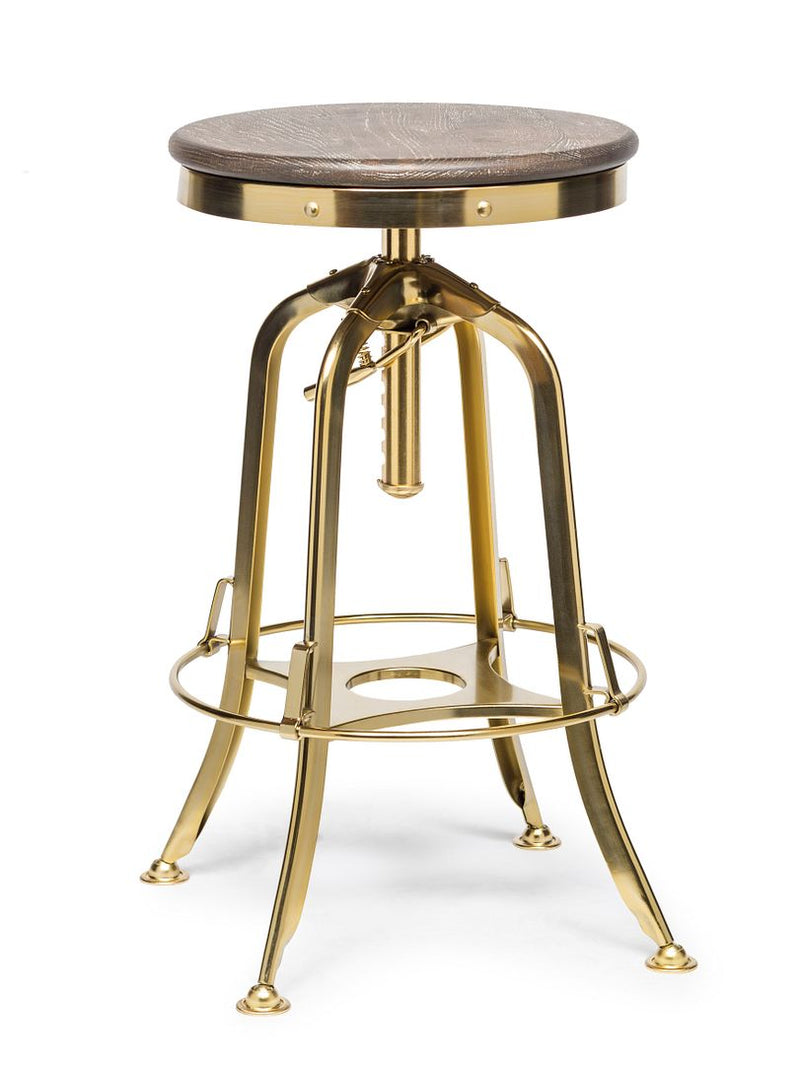 Industrial Height Adjustable Swivel Bar Stool with Oak Wood Top - Gold Finish Payday Deals