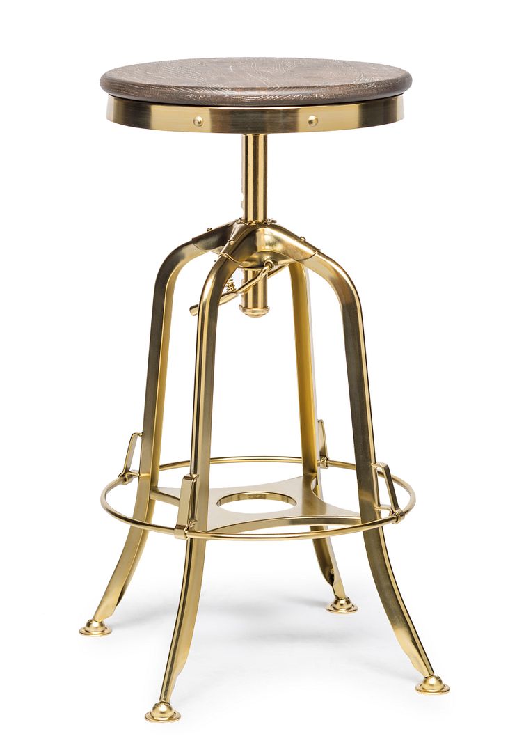 Industrial Height Adjustable Swivel Bar Stool with Oak Wood Top - Gold Finish Payday Deals