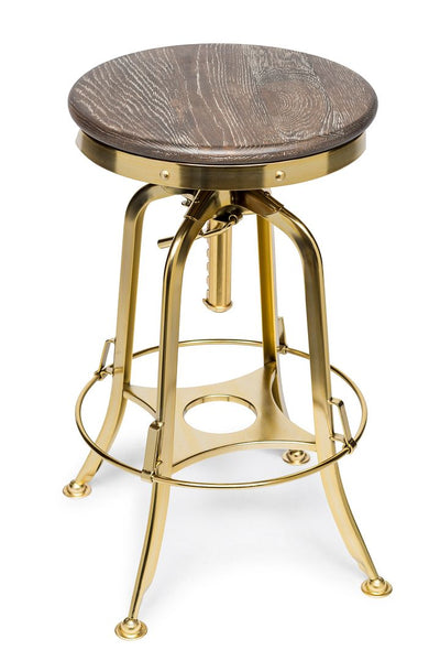 Industrial Height Adjustable Swivel Bar Stool with Oak Wood Top - Gold Finish Payday Deals