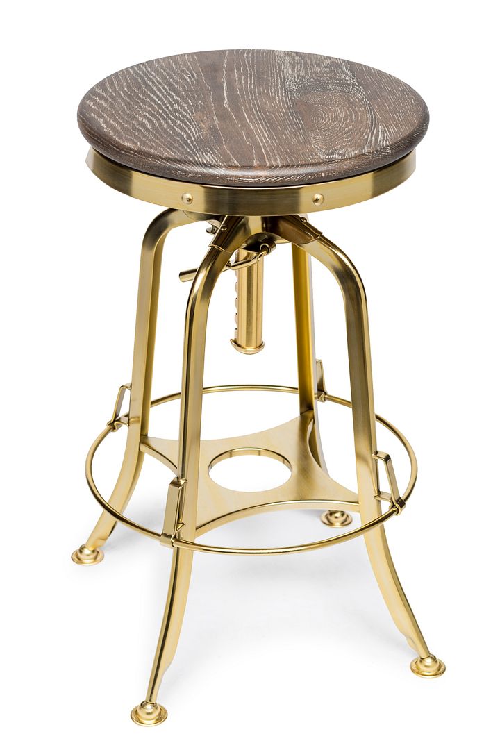 Industrial Height Adjustable Swivel Bar Stool with Oak Wood Top - Gold Finish Payday Deals