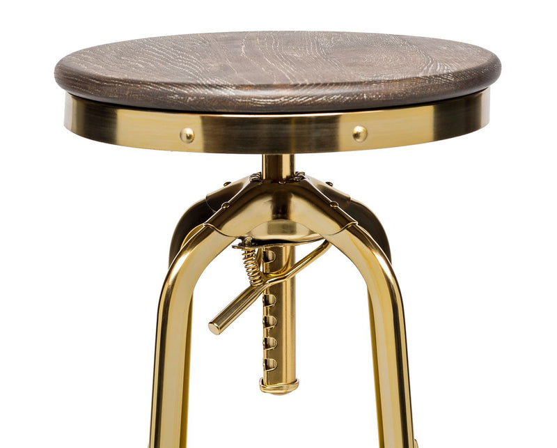 Industrial Height Adjustable Swivel Bar Stool with Oak Wood Top - Gold Finish Payday Deals