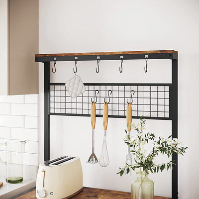 Industrial Kitchen Baker's Rack with Storage Shelves, 10 Hooks and Metal Mesh Shelf, 84 x 40 x 170 cm, Rustic Brown Payday Deals