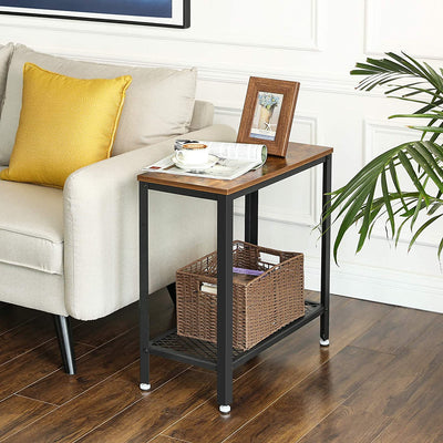 Industrial Side Table 2-Tier With Mesh and Metal Frame Rustic Brown Payday Deals