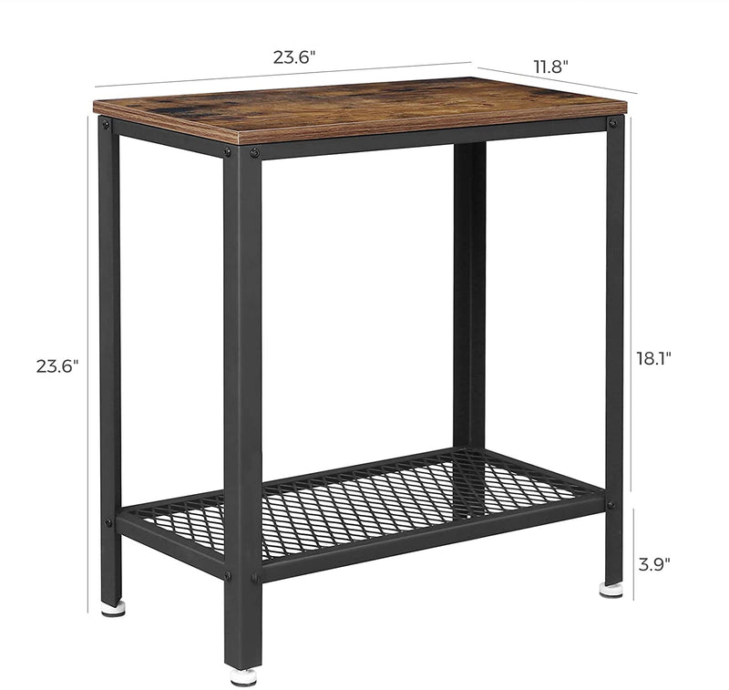 Industrial Side Table 2-Tier With Mesh and Metal Frame Rustic Brown Payday Deals