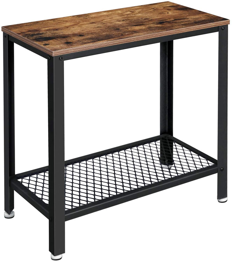 Industrial Side Table 2-Tier With Mesh and Metal Frame Rustic Brown Payday Deals